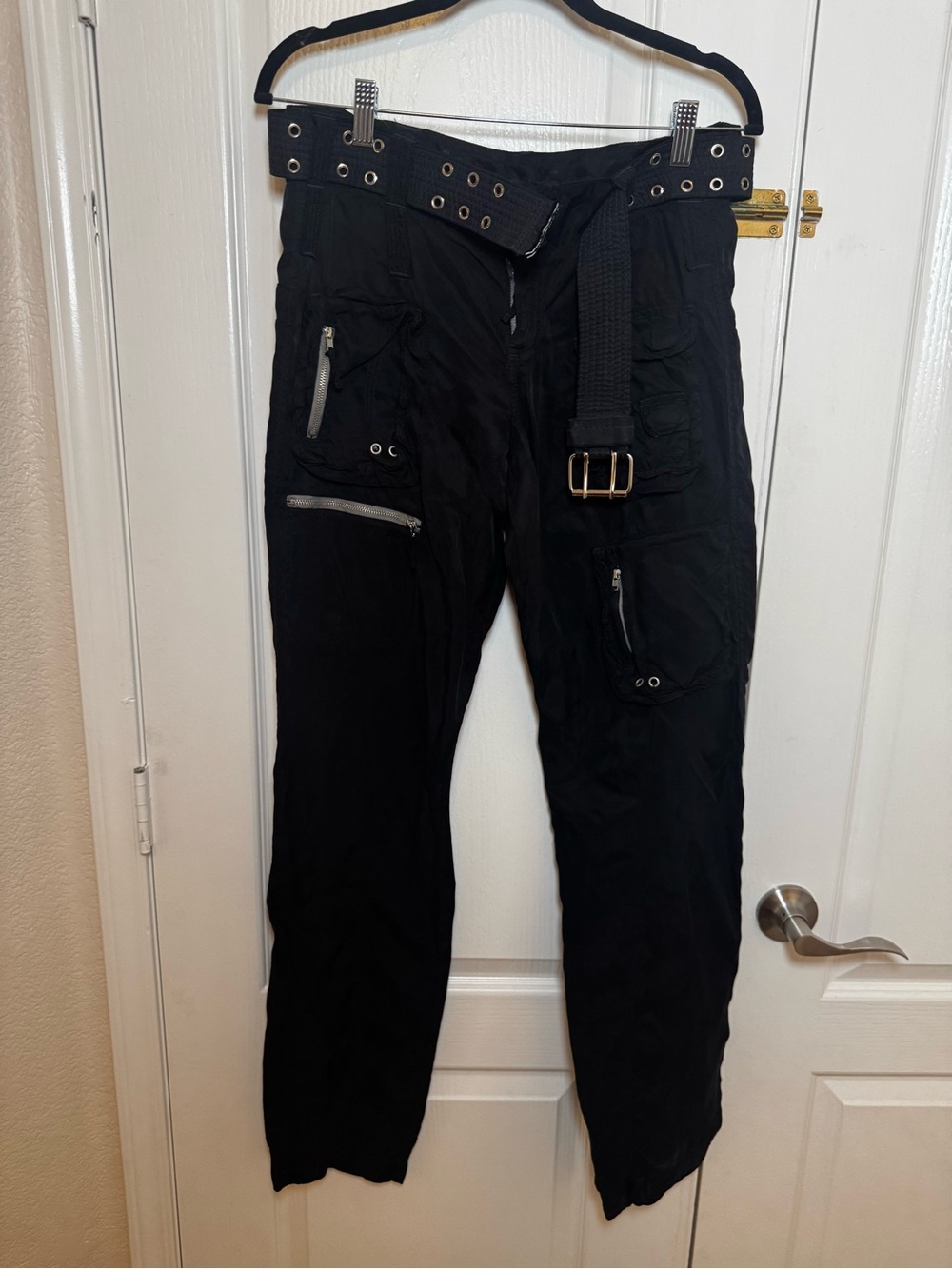 Pete & Greta Johnny Was Black Cargo Pants Grommet Belt Y2K Pocket Utility Size 2